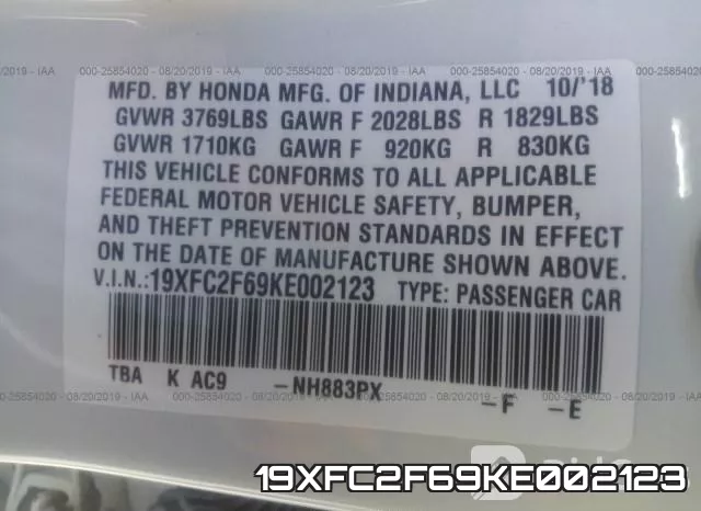 19XFC2F69KE002123 фото 10