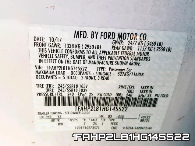 1FAHP2L81HG145522 фото 2