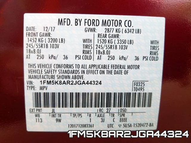 1FM5K8AR2JGA44324 фото 2