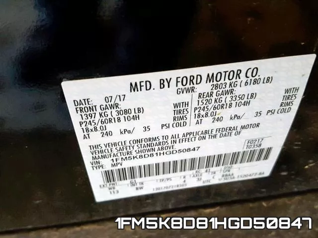 1FM5K8D81HGD50847 фото 2