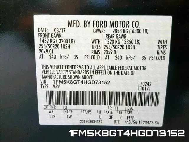1FM5K8GT4HGD73152 фото 2