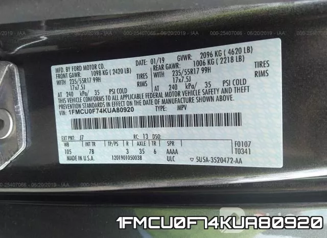 1FMCU0F74KUA80920 фото 10