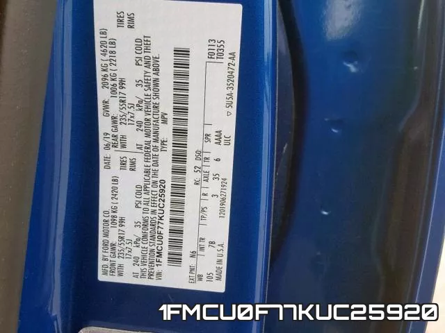 1FMCU0F77KUC25920 фото 2