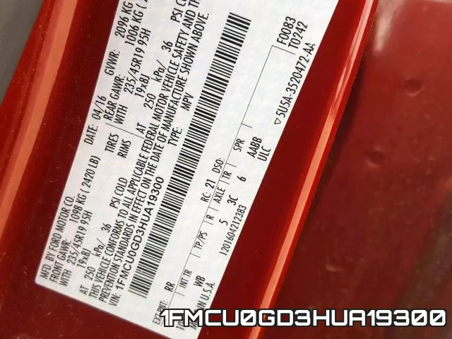 1FMCU0GD3HUA19300 фото 2