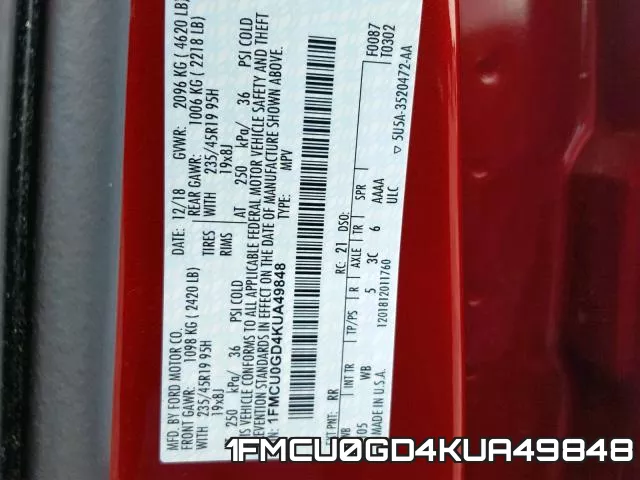 1FMCU0GD4KUA49848 фото 2