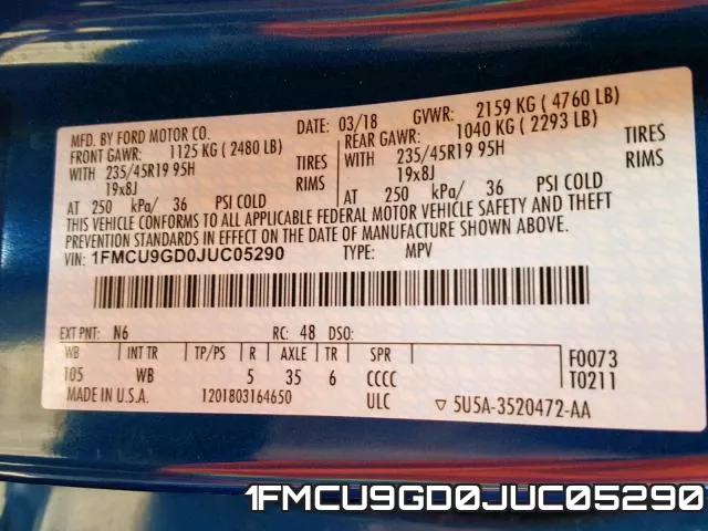 1FMCU9GD0JUC05290 фото 2
