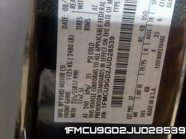 1FMCU9GD2JUD28539 фото 2
