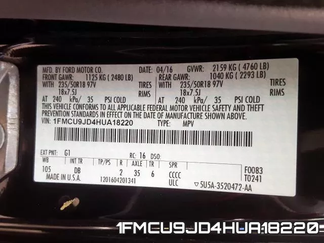 1FMCU9JD4HUA18220 фото 2