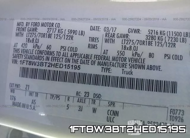 1FT8W3BT2HED15195 фото 10