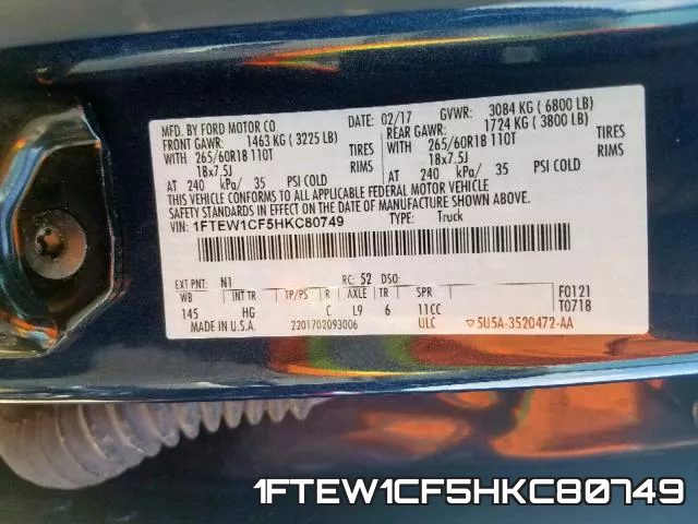1FTEW1CF5HKC80749 фото 2