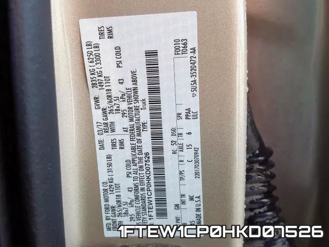 1FTEW1CP0HKD07526 фото 2