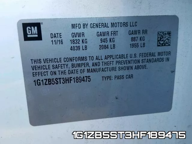 1G1ZB5ST3HF189475 фото 2