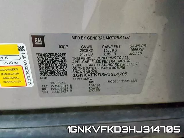 1GNKVFKD3HJ314705 фото 2