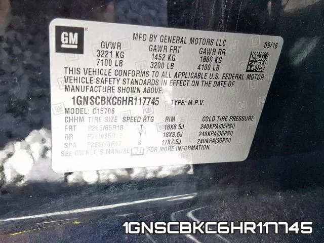 1GNSCBKC6HR117745 фото 2