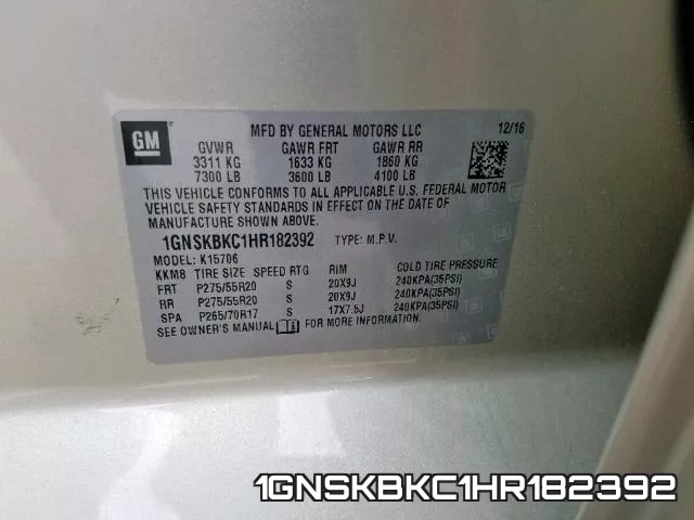 1GNSKBKC1HR182392 фото 2