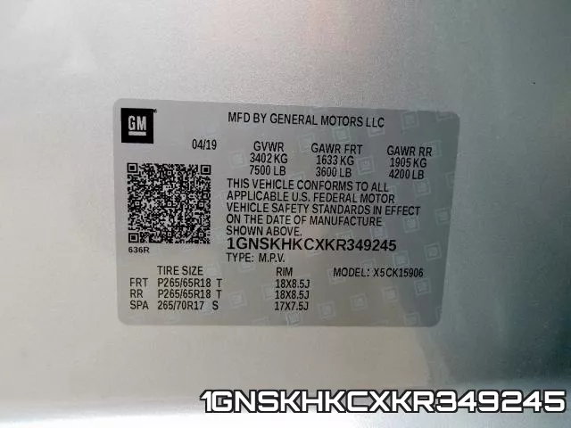 1GNSKHKCXKR349245 фото 2
