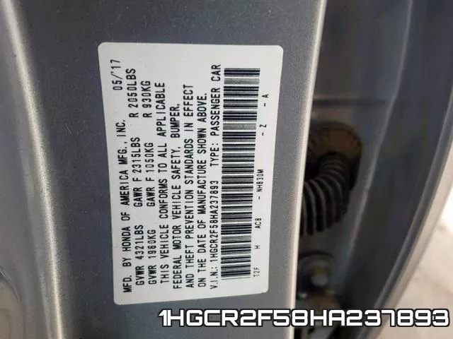 1HGCR2F58HA237893 фото 2