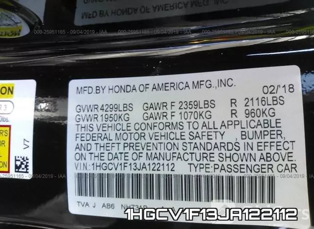 1HGCV1F13JA122112 фото 10