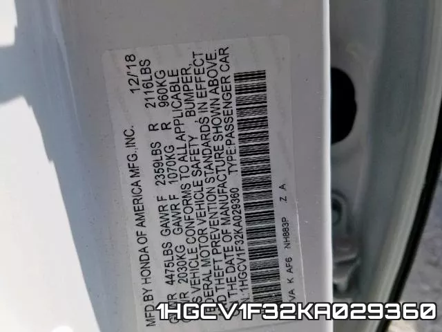 1HGCV1F32KA029360 фото 2