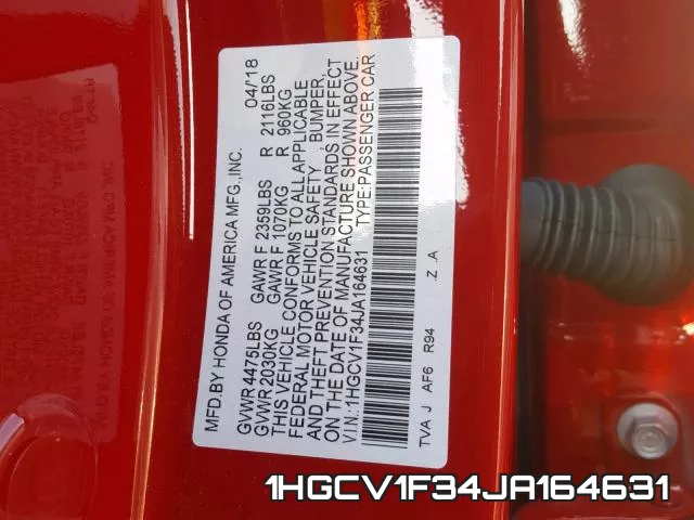 1HGCV1F34JA164631 фото 2