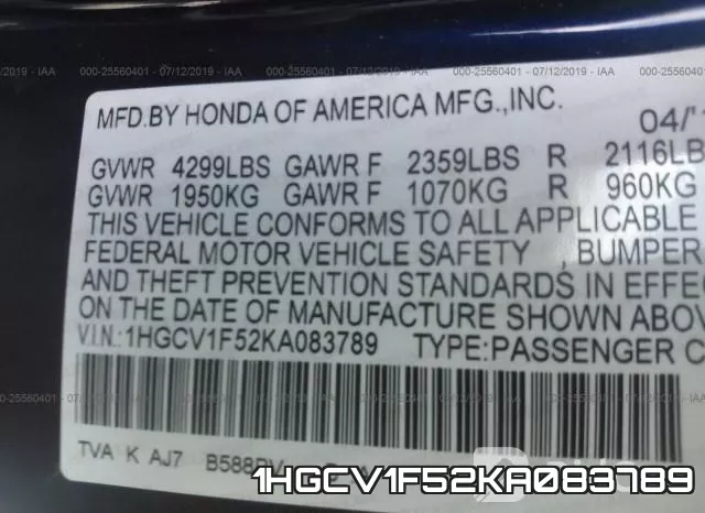 1HGCV1F52KA083789 фото 10