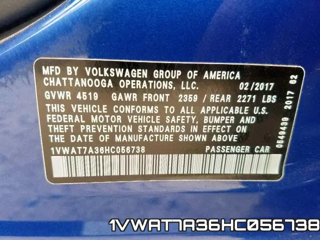 1VWAT7A36HC056738 фото 2