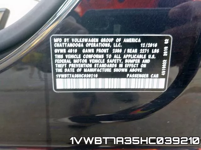 1VWBT7A35HC039210 фото 2