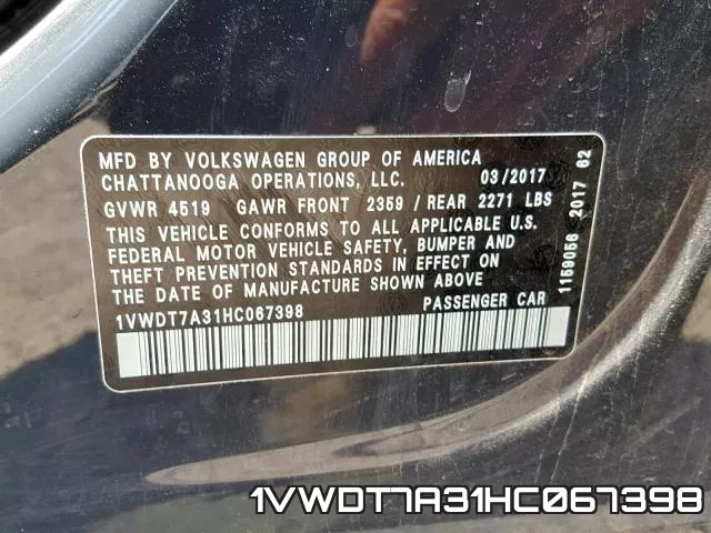 1VWDT7A31HC067398 фото 2