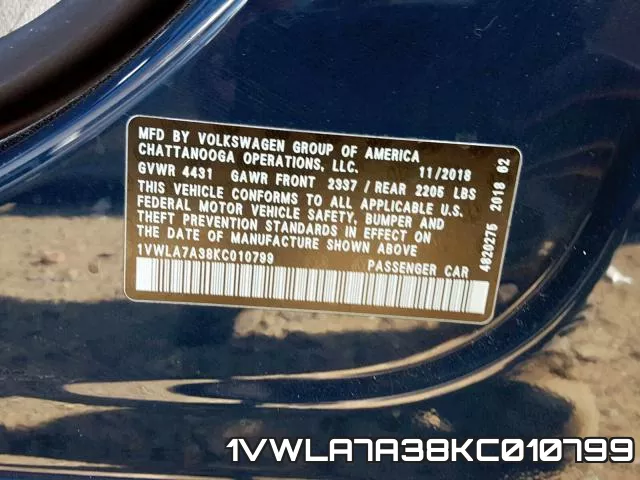 1VWLA7A38KC010799 фото 2
