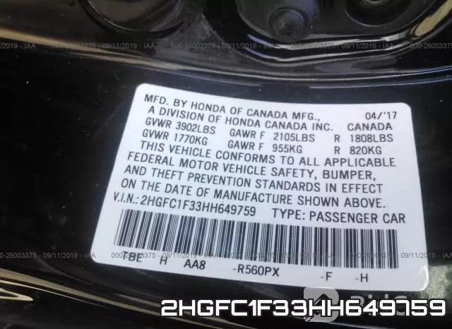 2HGFC1F33HH649759 фото 10
