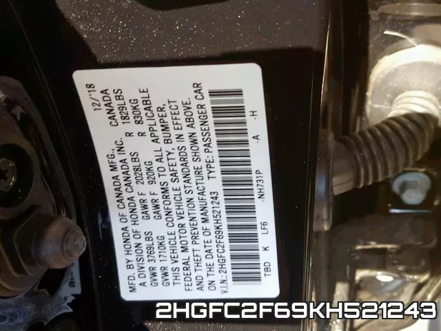 2HGFC2F69KH521243 фото 2