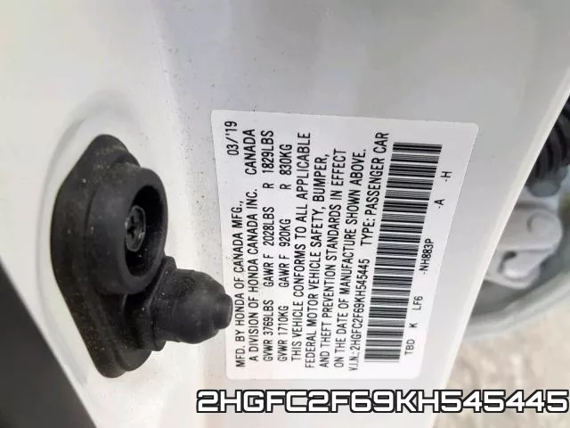 2HGFC2F69KH545445 фото 2