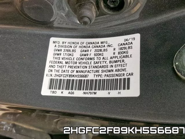 2HGFC2F89KH556687 фото 2