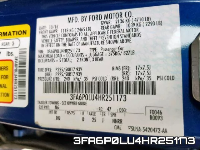 3FA6P0LU4HR251173 фото 2