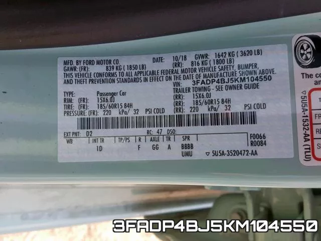 3FADP4BJ5KM104550 фото 2