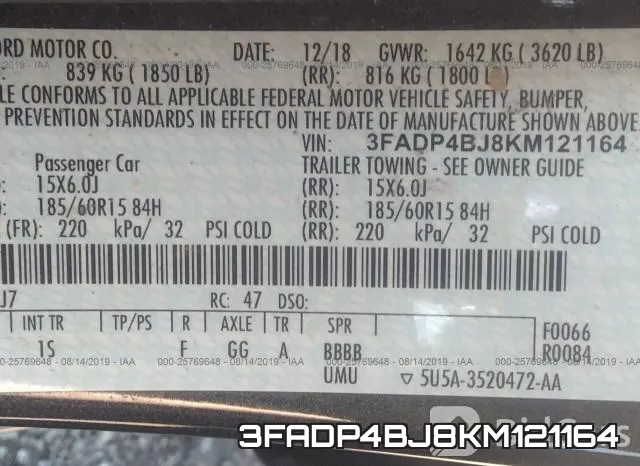 3FADP4BJ8KM121164 фото 9