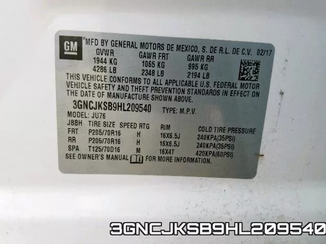 3GNCJKSB9HL209540 фото 2