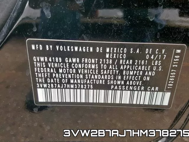 3VW2B7AJ7HM378275 фото 2