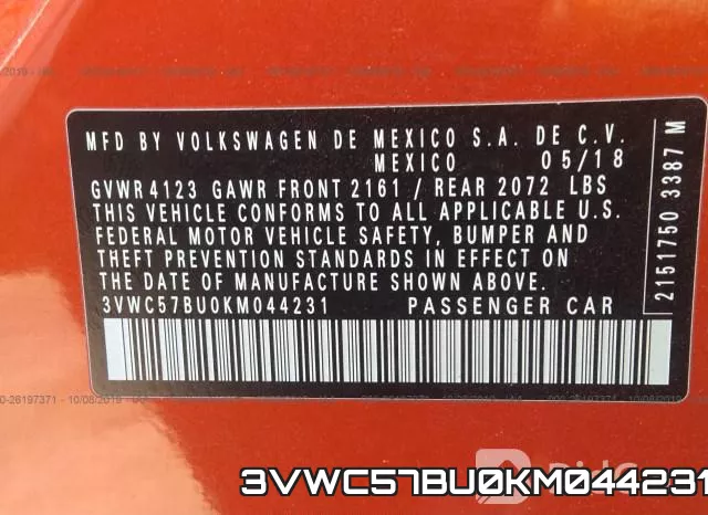 3VWC57BU0KM044231 фото 10