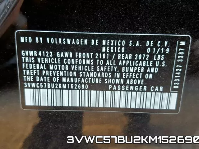 3VWC57BU2KM152690 фото 2