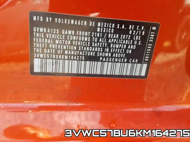 3VWC57BU6KM164275 фото 2