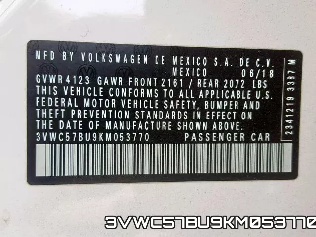 3VWC57BU9KM053770 фото 2