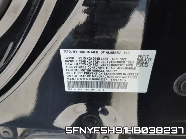 5FNYF5H91HB038237 фото 2
