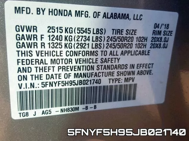 5FNYF5H95JB021740 фото 2