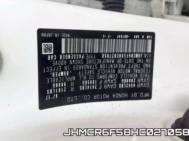 JHMCR6F58HC027058 фото 2
