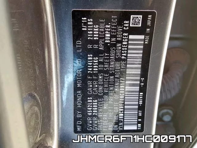 JHMCR6F71HC009177 фото 2