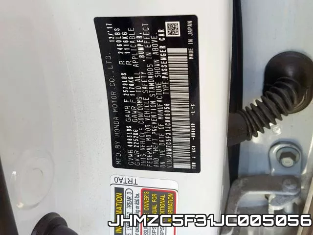 JHMZC5F31JC005056 фото 2