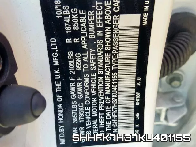 SHHFK7H37KU401155 фото 2