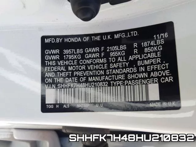 SHHFK7H48HU210832 фото 2