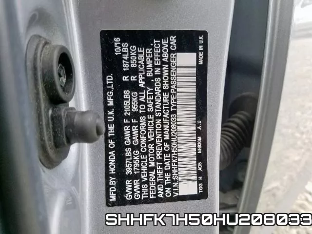 SHHFK7H50HU208033 фото 2